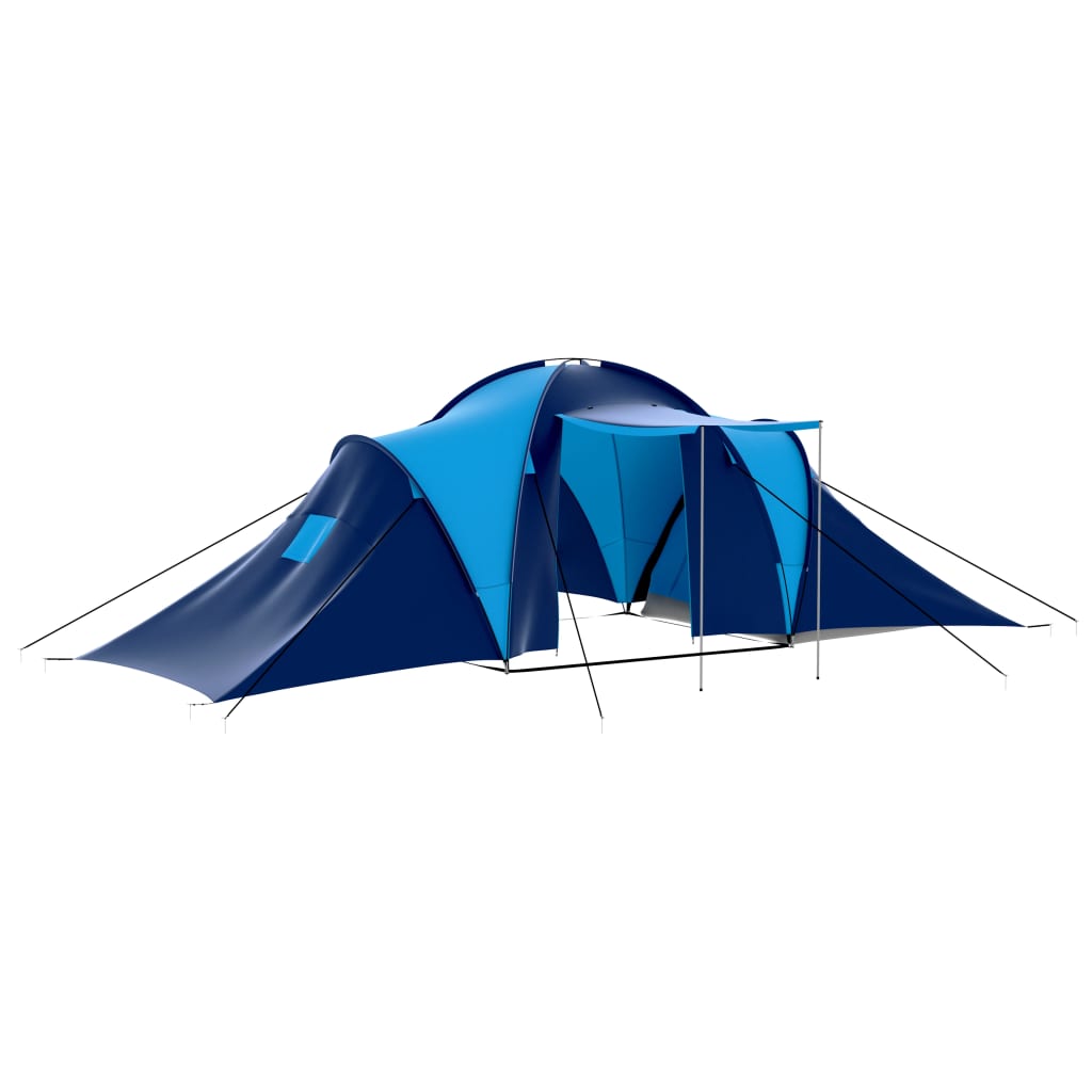Textile camping tent, 9 people, dark blue and blue