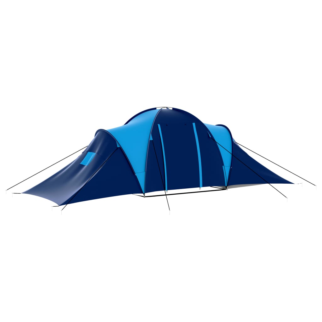 Textile camping tent, 9 people, dark blue and blue