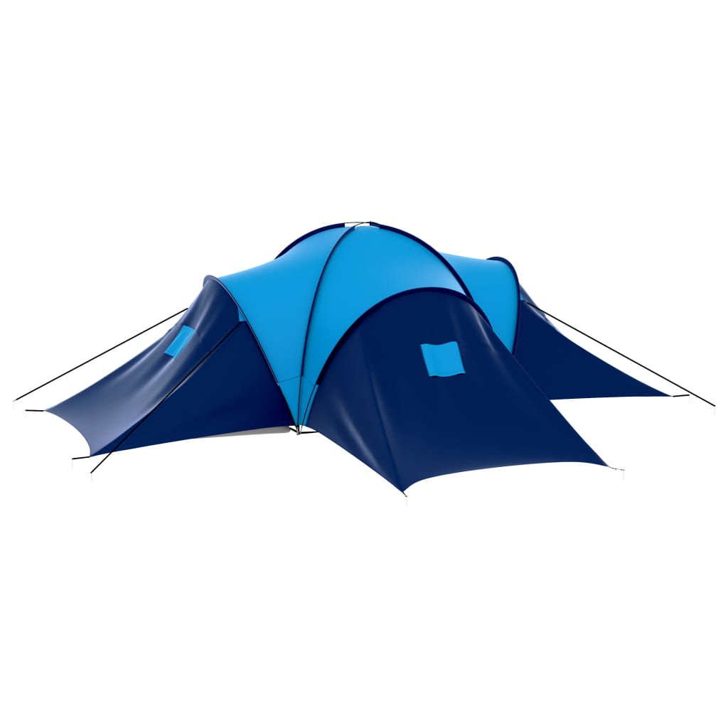 Textile camping tent, 9 people, dark blue and blue