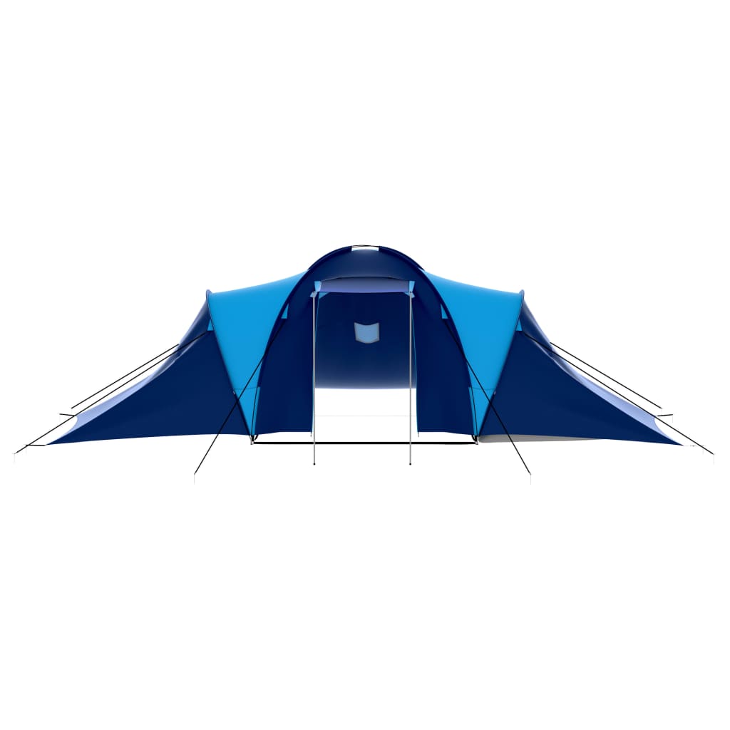 Textile camping tent, 9 people, dark blue and blue