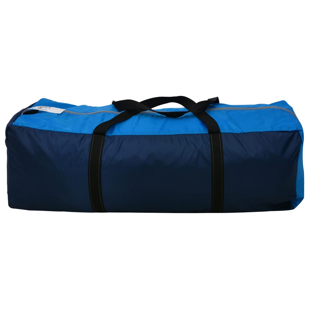 Textile camping tent, 9 people, dark blue and blue