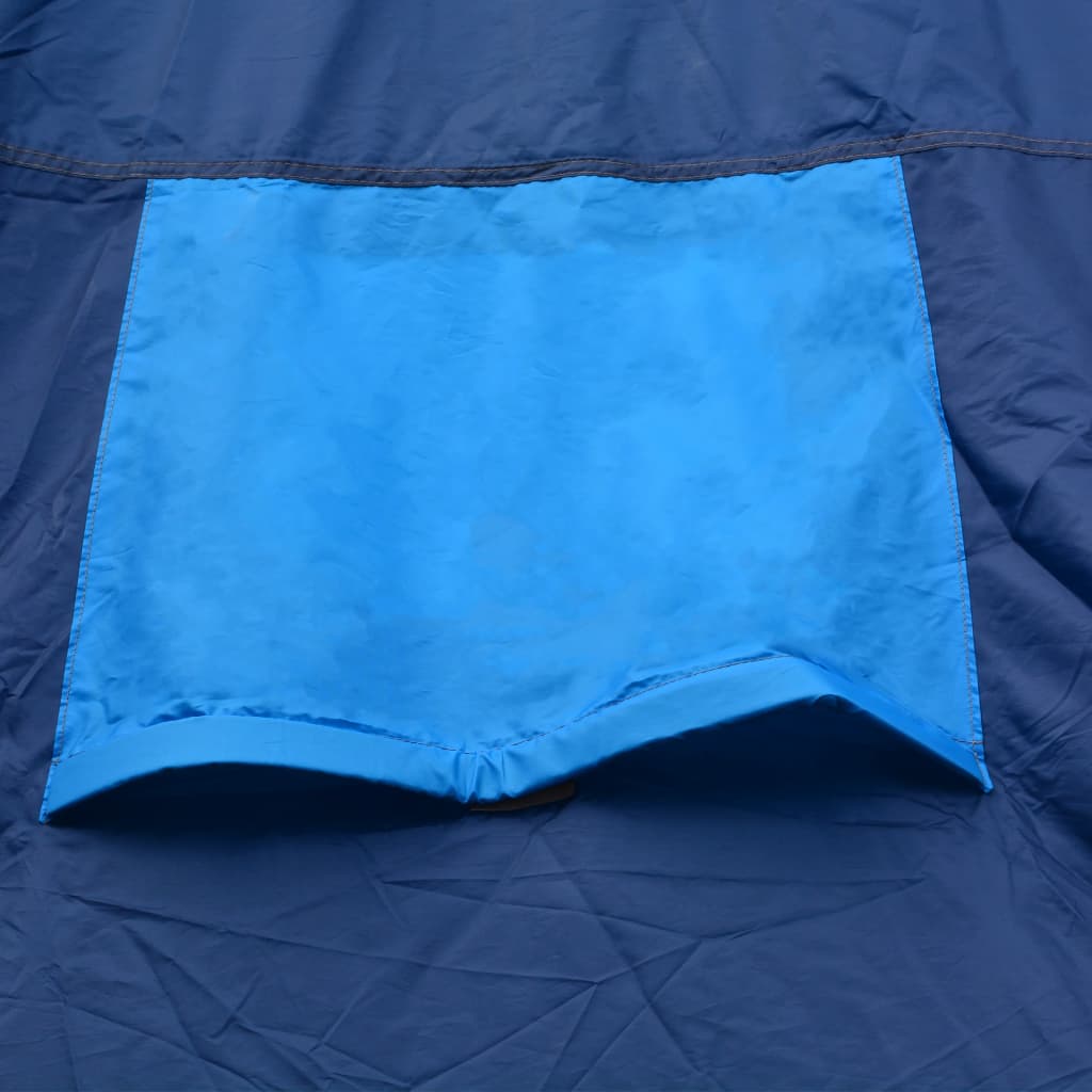 Textile camping tent, 9 people, dark blue and blue