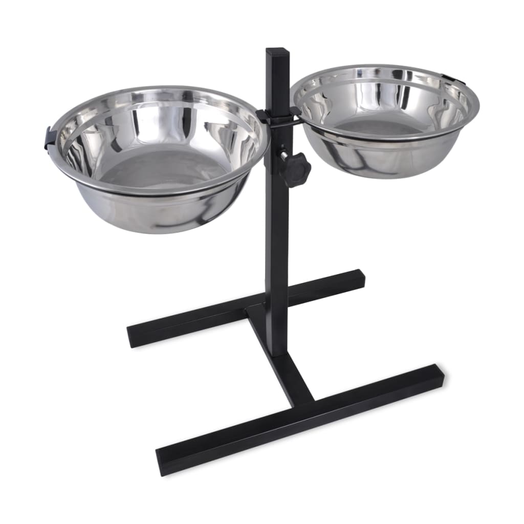 Dog holder &amp; 2 stainless steel bowls x 4.1 l