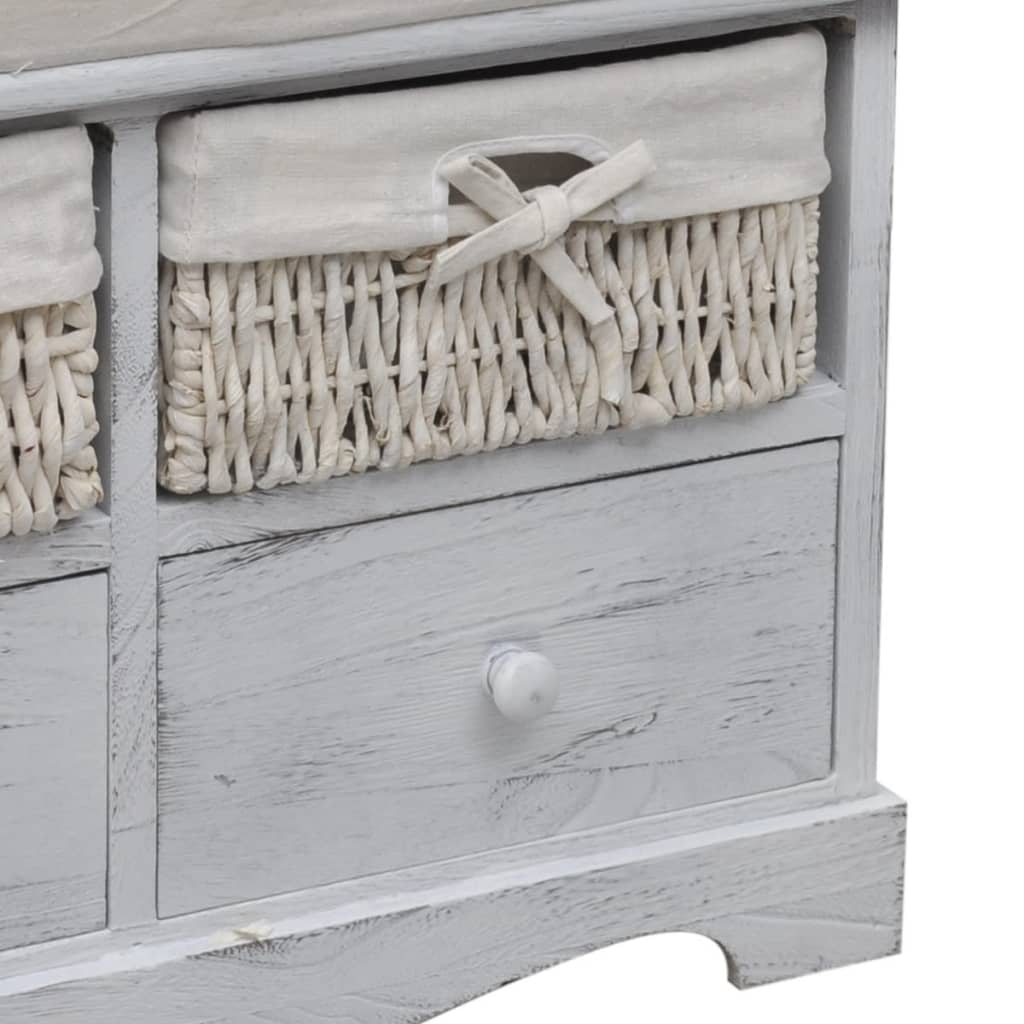 Bancă de depozitare, alb, 62x33x42 cm, lemn de paulownia