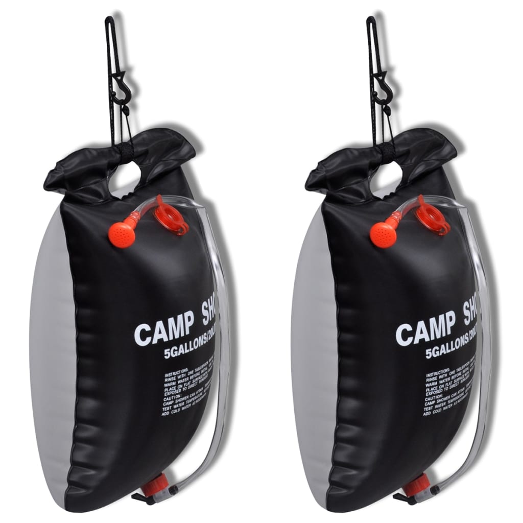 Camp shower, solar shower outdoor bath, 20 L, 2 pcs