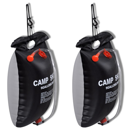 Camp shower, solar shower outdoor bath, 20 L, 2 pcs