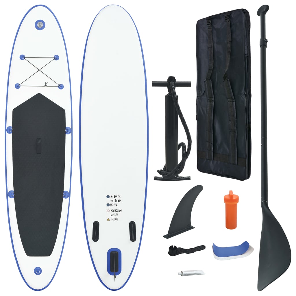 SUP board set, surfing SUP board, blue and white, inflatable