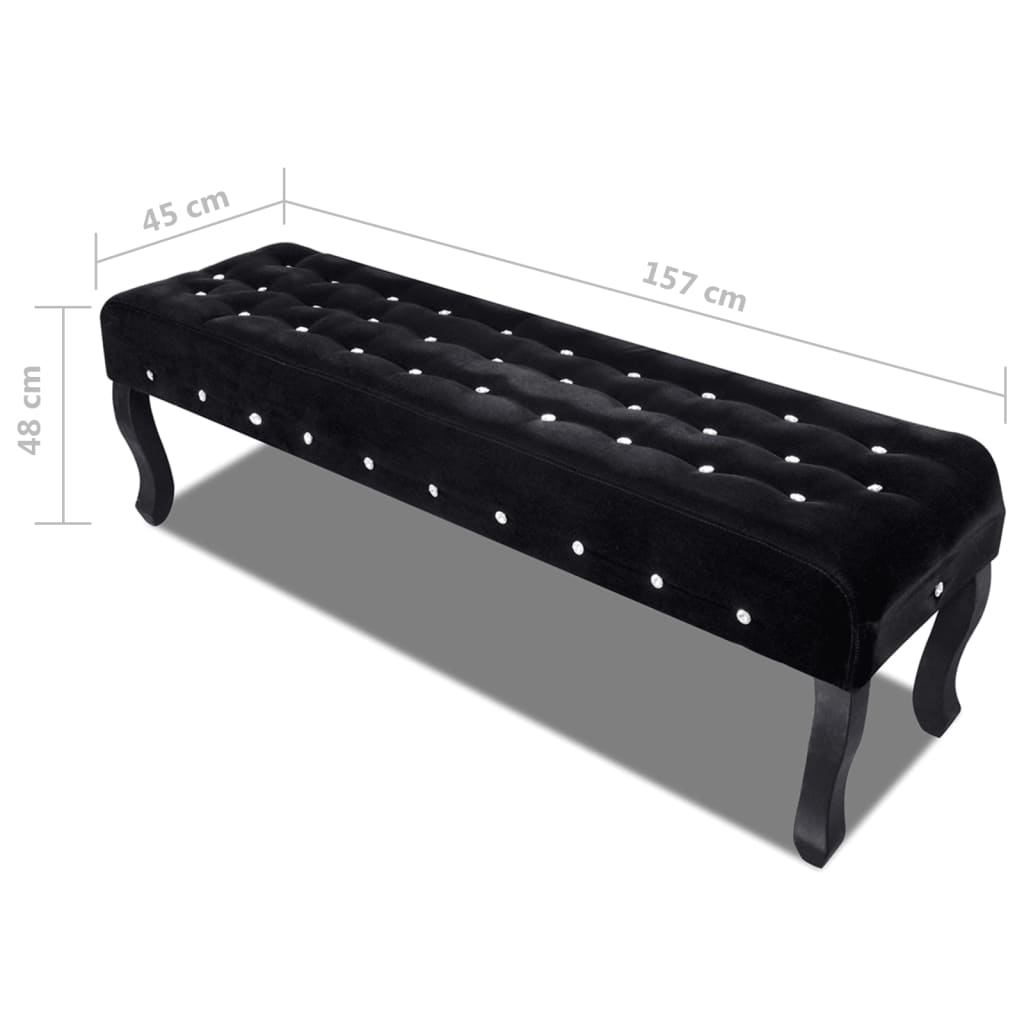 Bancă din catifea, cu nasturi de cristal, negru