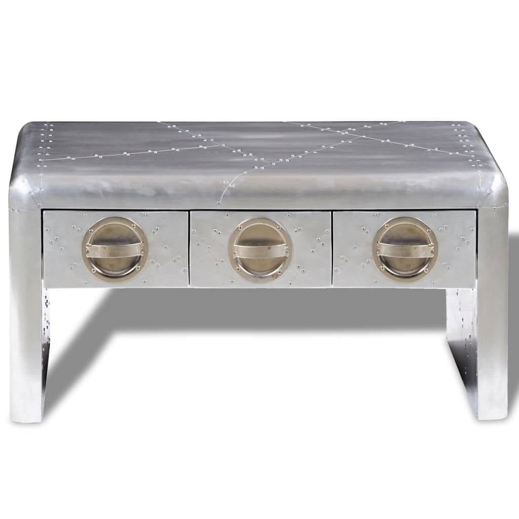 Aviator Coffee Table with 3 Drawers, Vintage Airman Aircraft Style