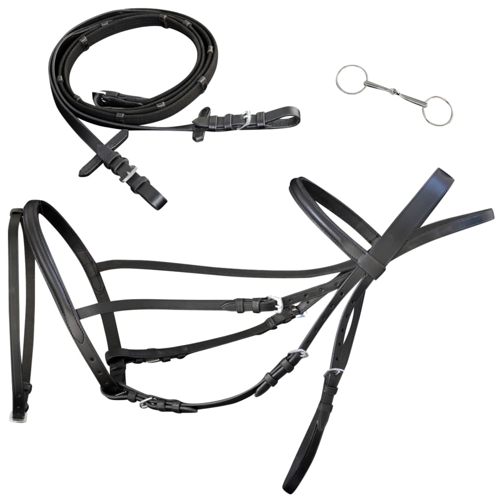 Pony leather bridle with hook and loop, black