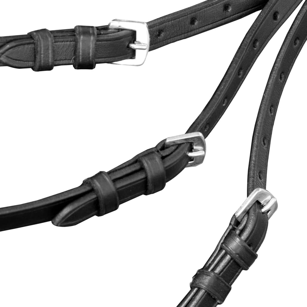 Pony leather bridle with hook and loop, black