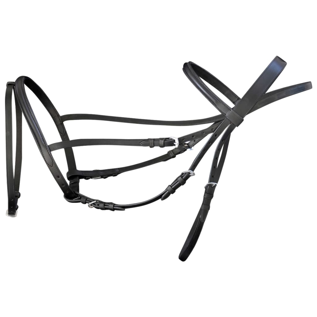 Pony leather bridle with hook and loop, black