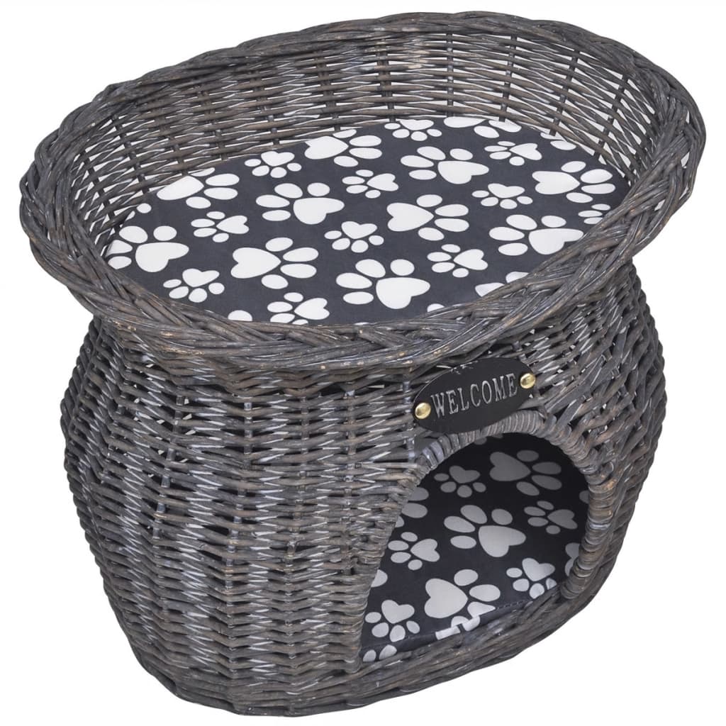 Cat set/bed/scratching post, with cushion, wicker
