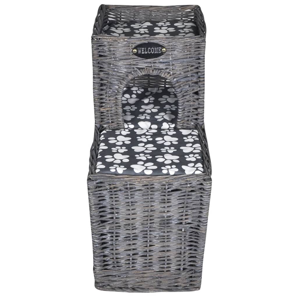 Cat house/bed/scratching post combination, with cushion, wicker
