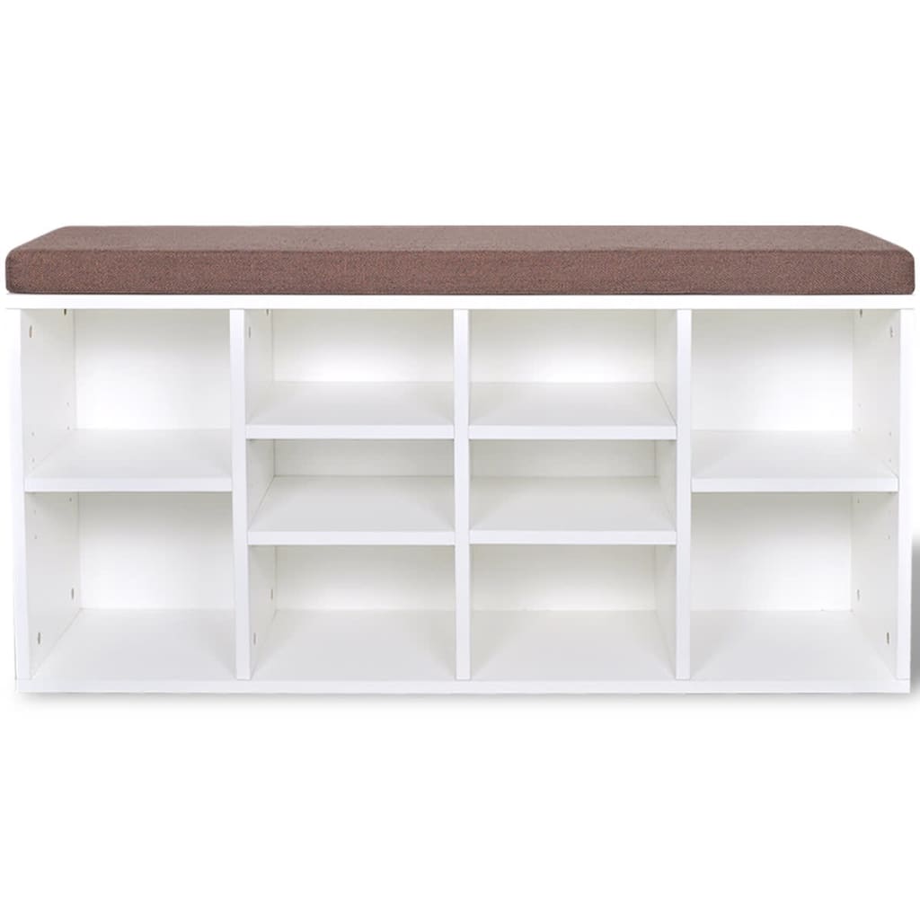 Shoe storage bench, 10 compartments, white