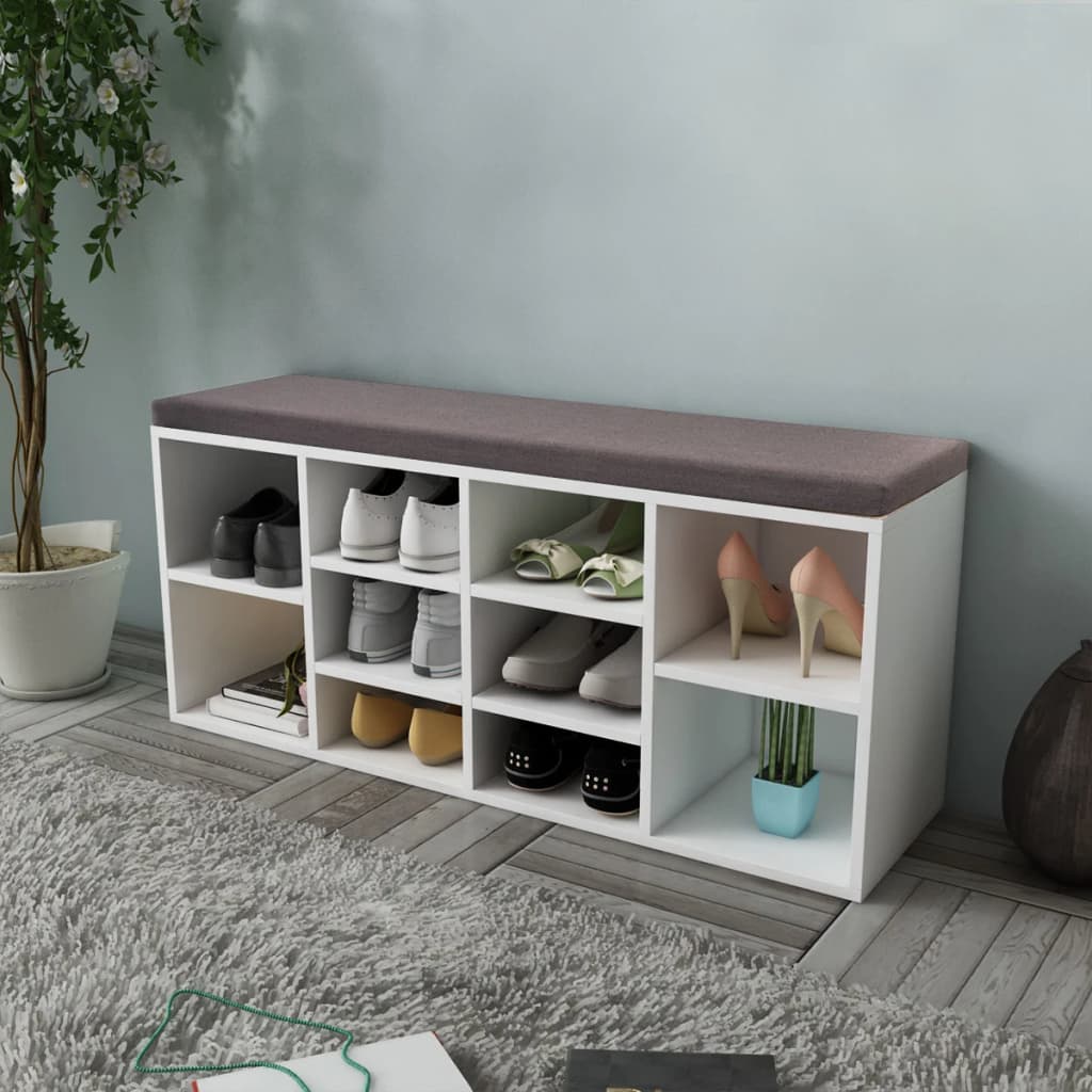 Shoe storage bench, 10 compartments, white