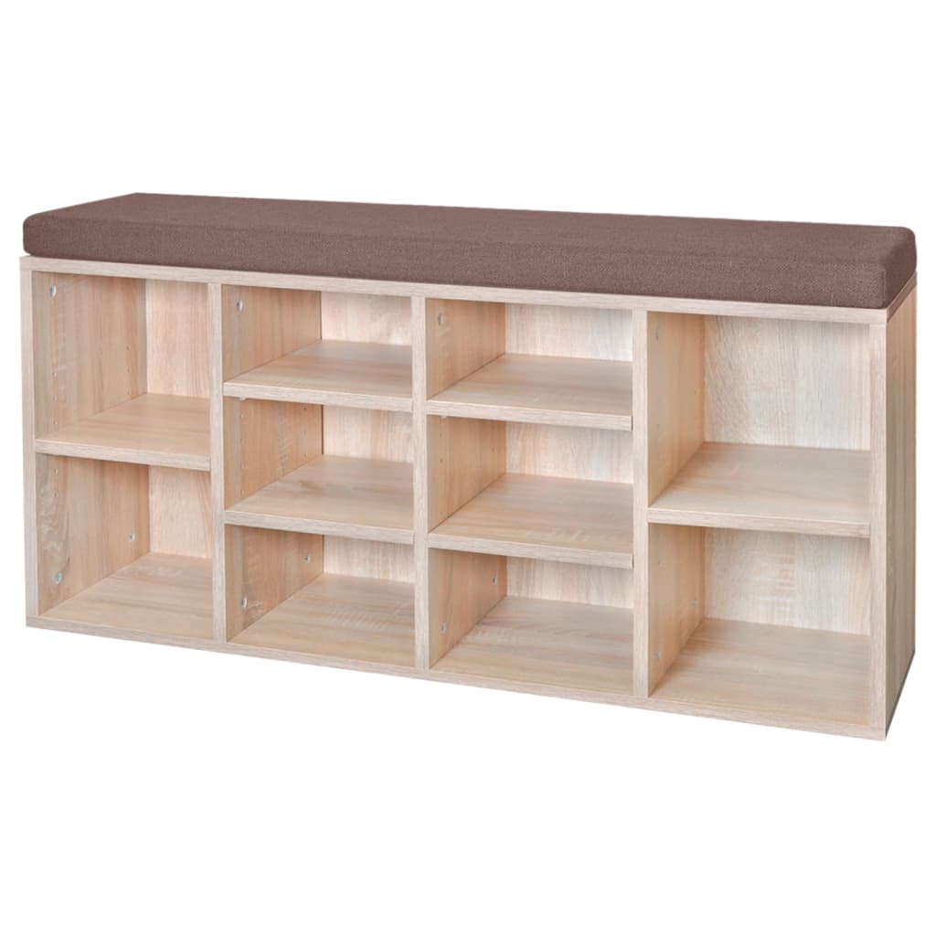 Shoe storage bench, 10 compartments, oak color