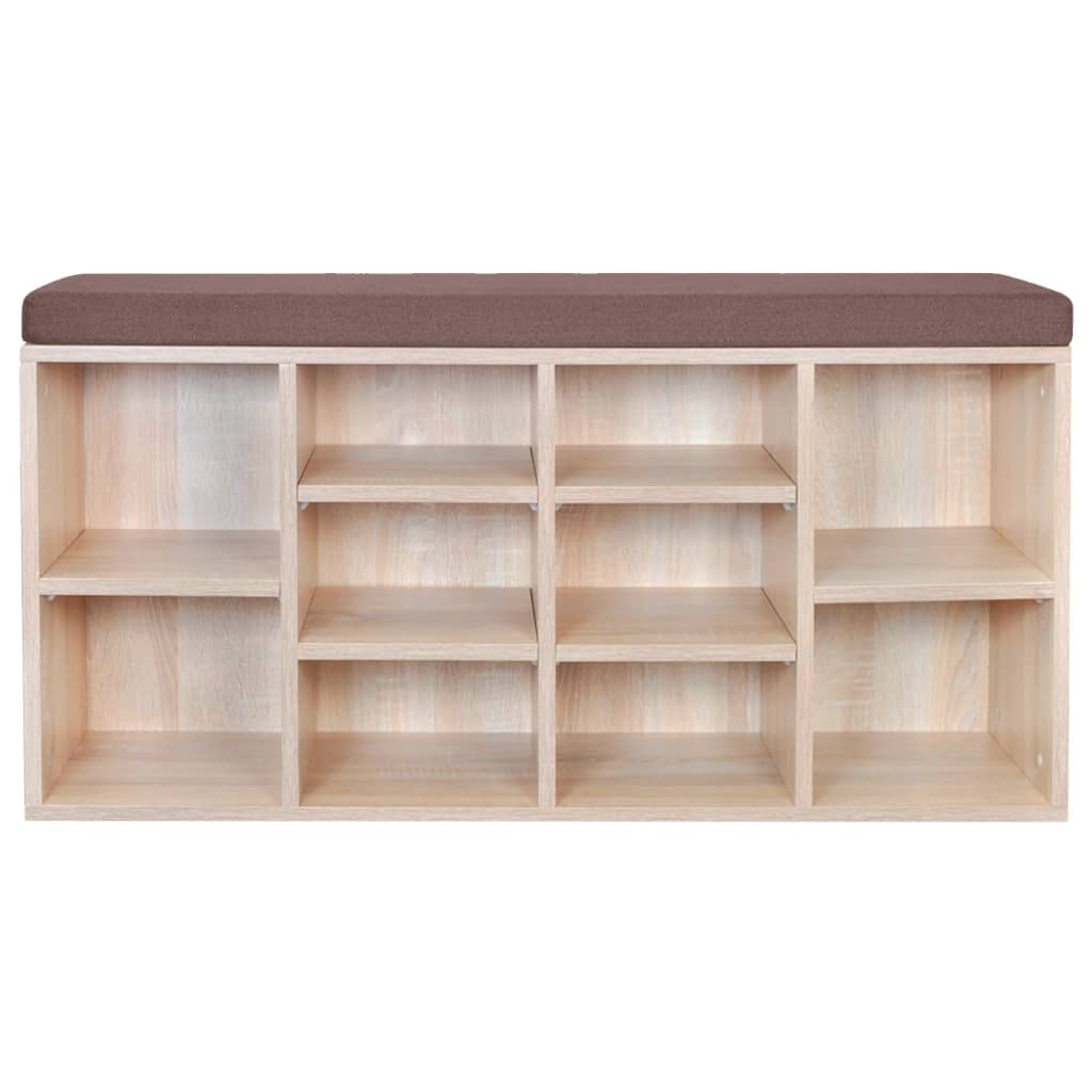 Shoe storage bench, 10 compartments, oak color
