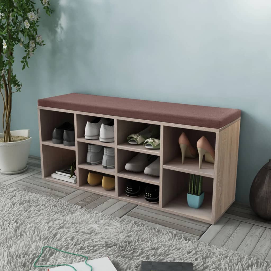 Shoe storage bench, 10 compartments, oak color