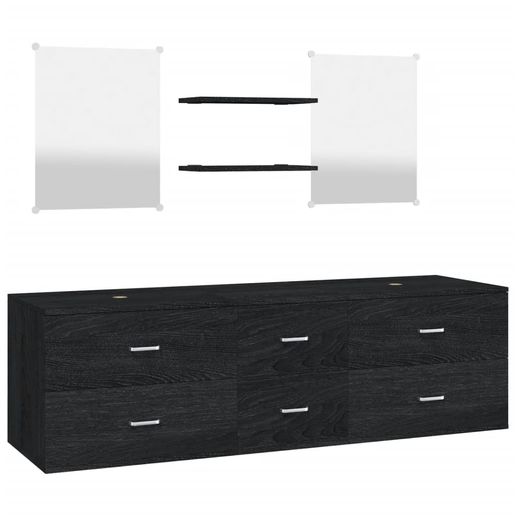 vidaXL Set mobilier de baie, 5 piese, negru, lemn prelucrat