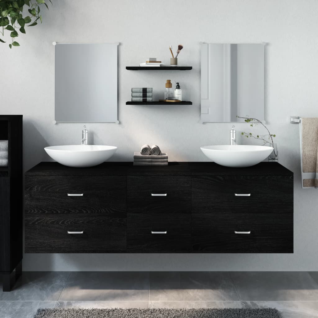 vidaXL Set mobilier de baie, 5 piese, negru, lemn prelucrat