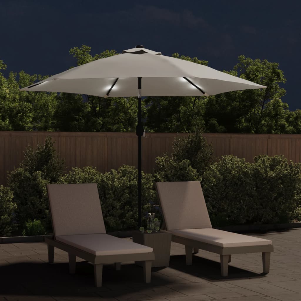 Umbrelă de soare de grădină în consolă cu LED, alb nisipiu, 3 m