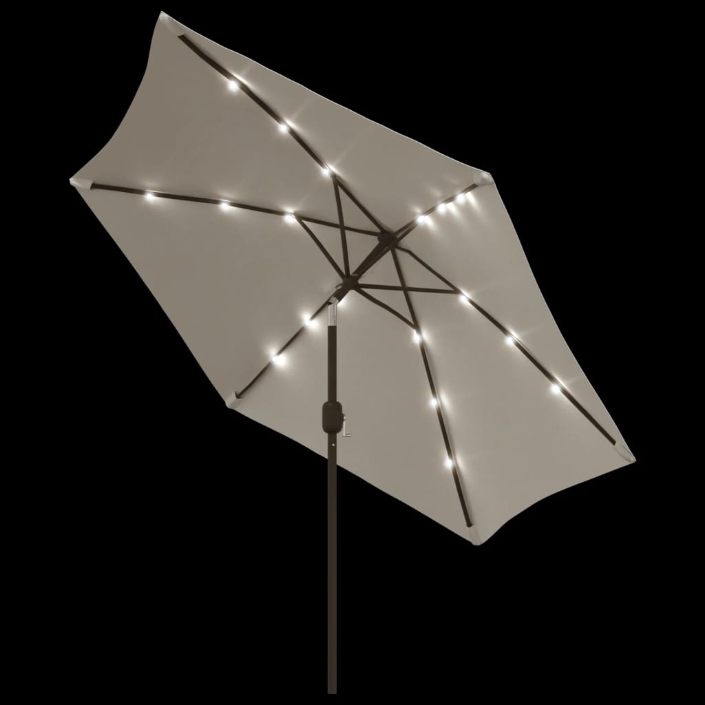 Umbrelă de soare de grădină în consolă cu LED, alb nisipiu, 3 m