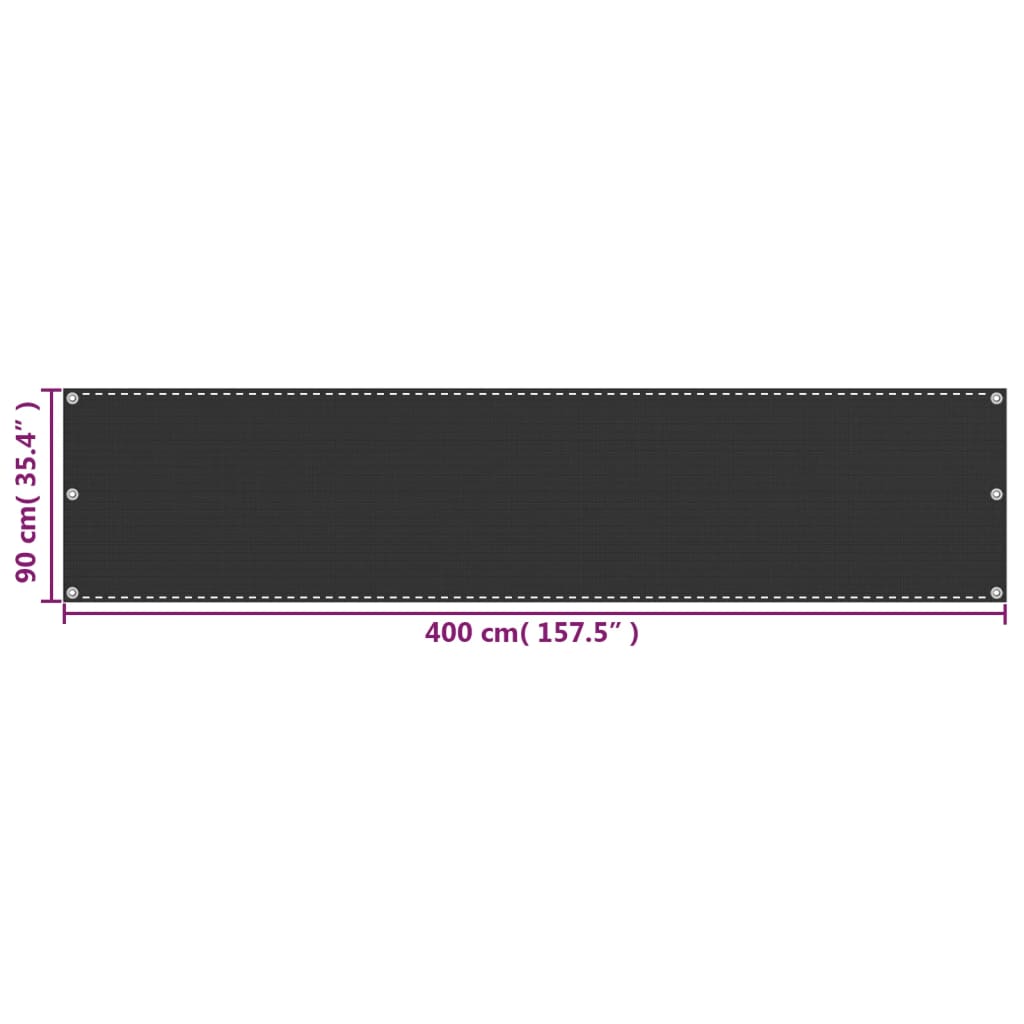 Prelată pentru balcon din HDPE, 90 x 400 cm, antracit