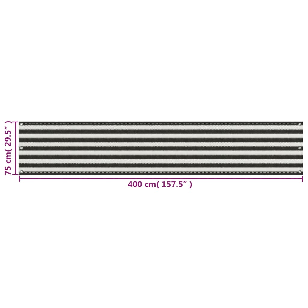 Prelată pentru balcon din HDPE, 75 x 400 cm, antracit și alb