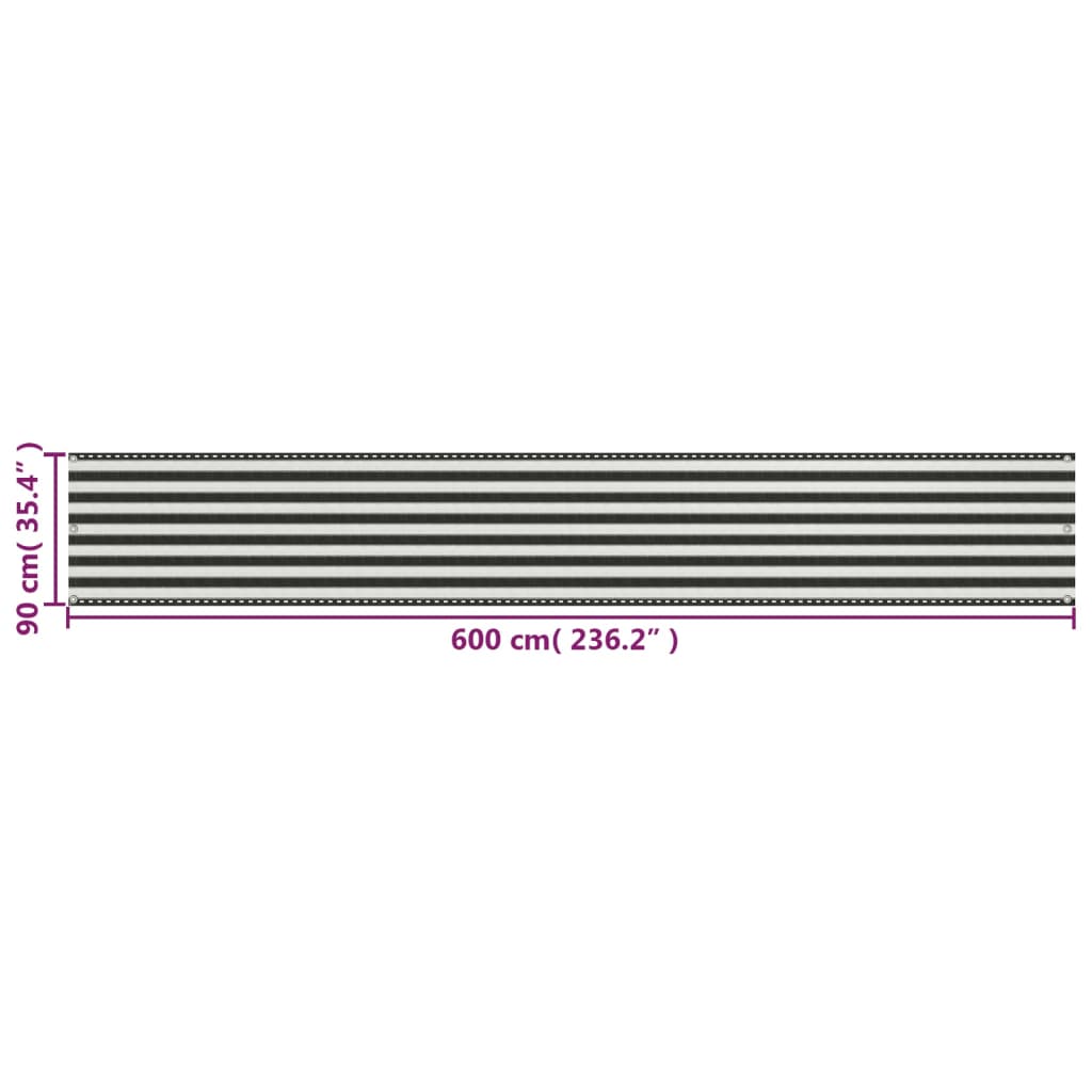 Prelată pentru balcon din HDPE, 90 x 600 cm, antracit și alb