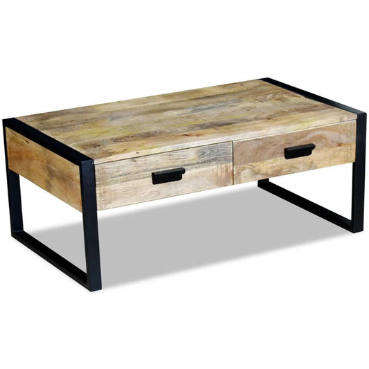 Coffee table with 2 drawers in solid mango wood, 100x60x40 cm