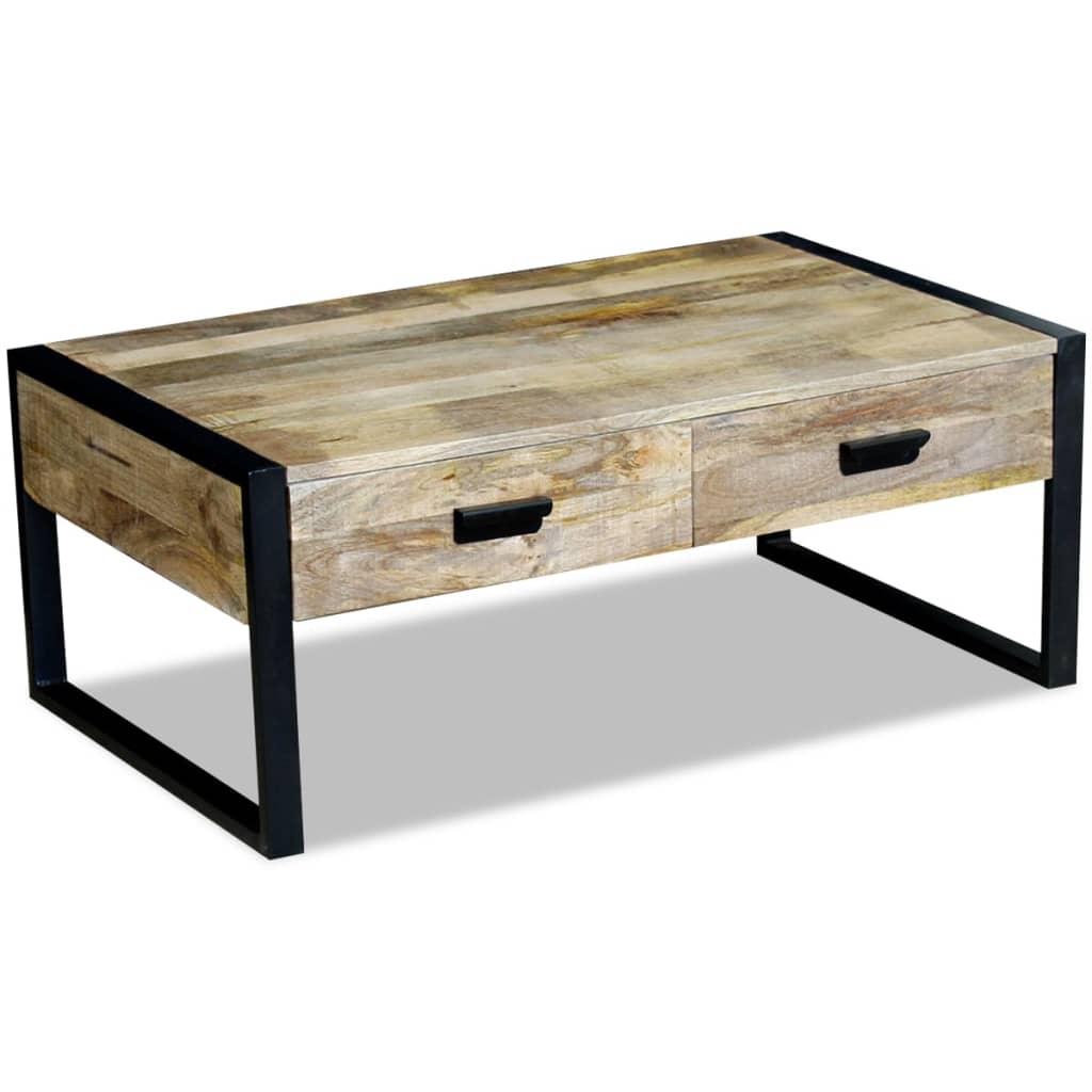 Coffee table with 2 drawers in solid mango wood, 100x60x40 cm