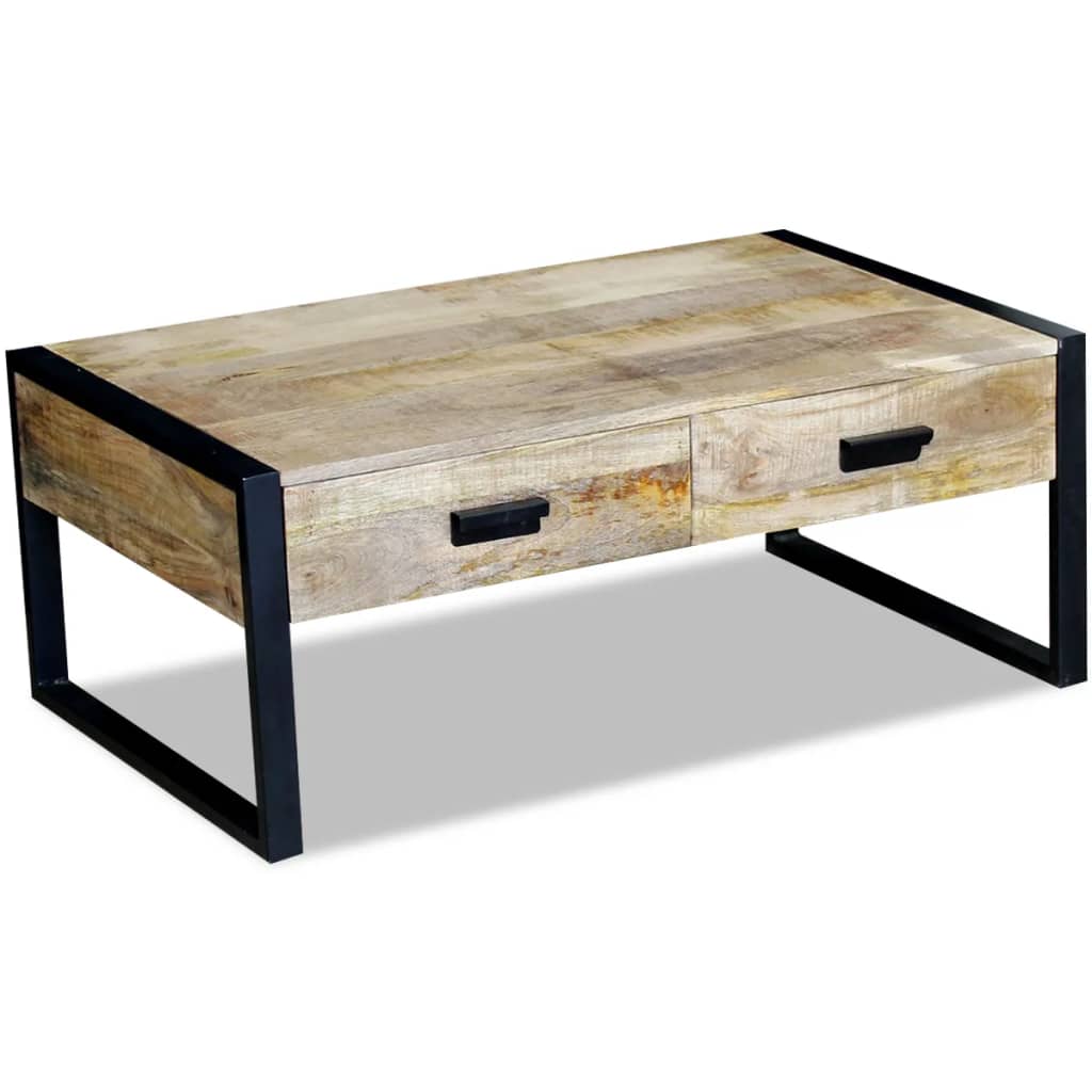 Coffee table with 2 drawers in solid mango wood, 100x60x40 cm