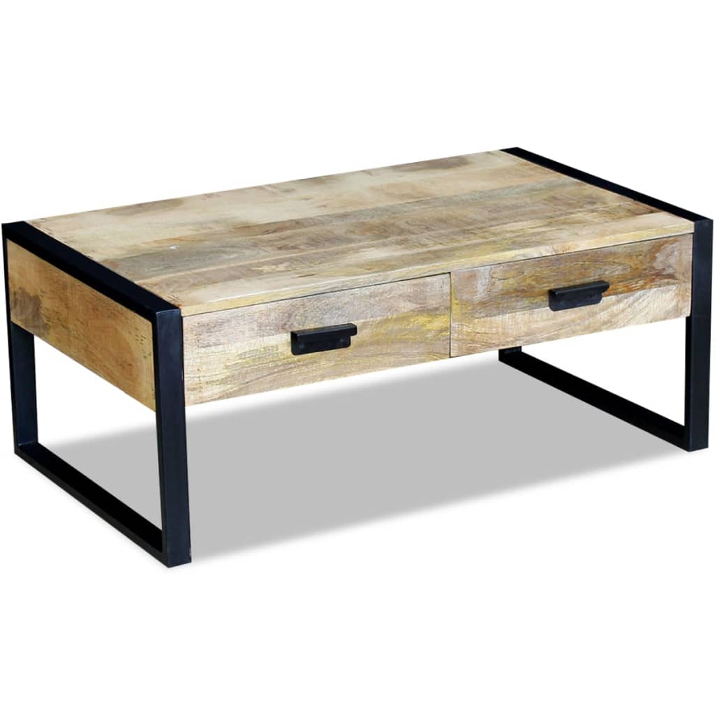Coffee table with 2 drawers in solid mango wood, 100x60x40 cm