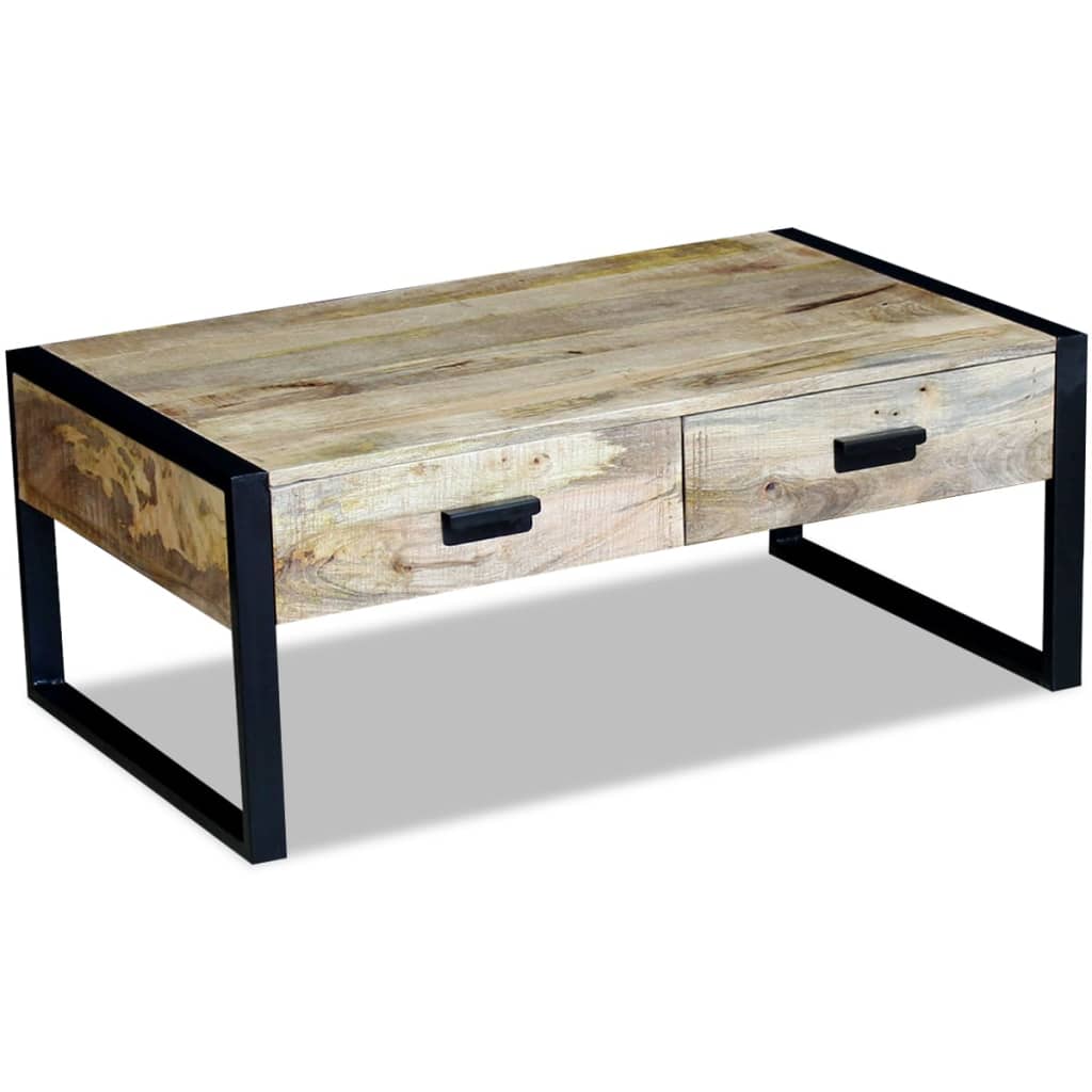 Coffee table with 2 drawers in solid mango wood, 100x60x40 cm