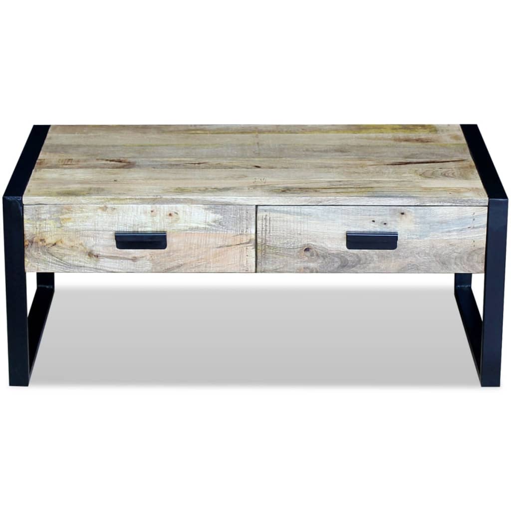 Coffee table with 2 drawers in solid mango wood, 100x60x40 cm