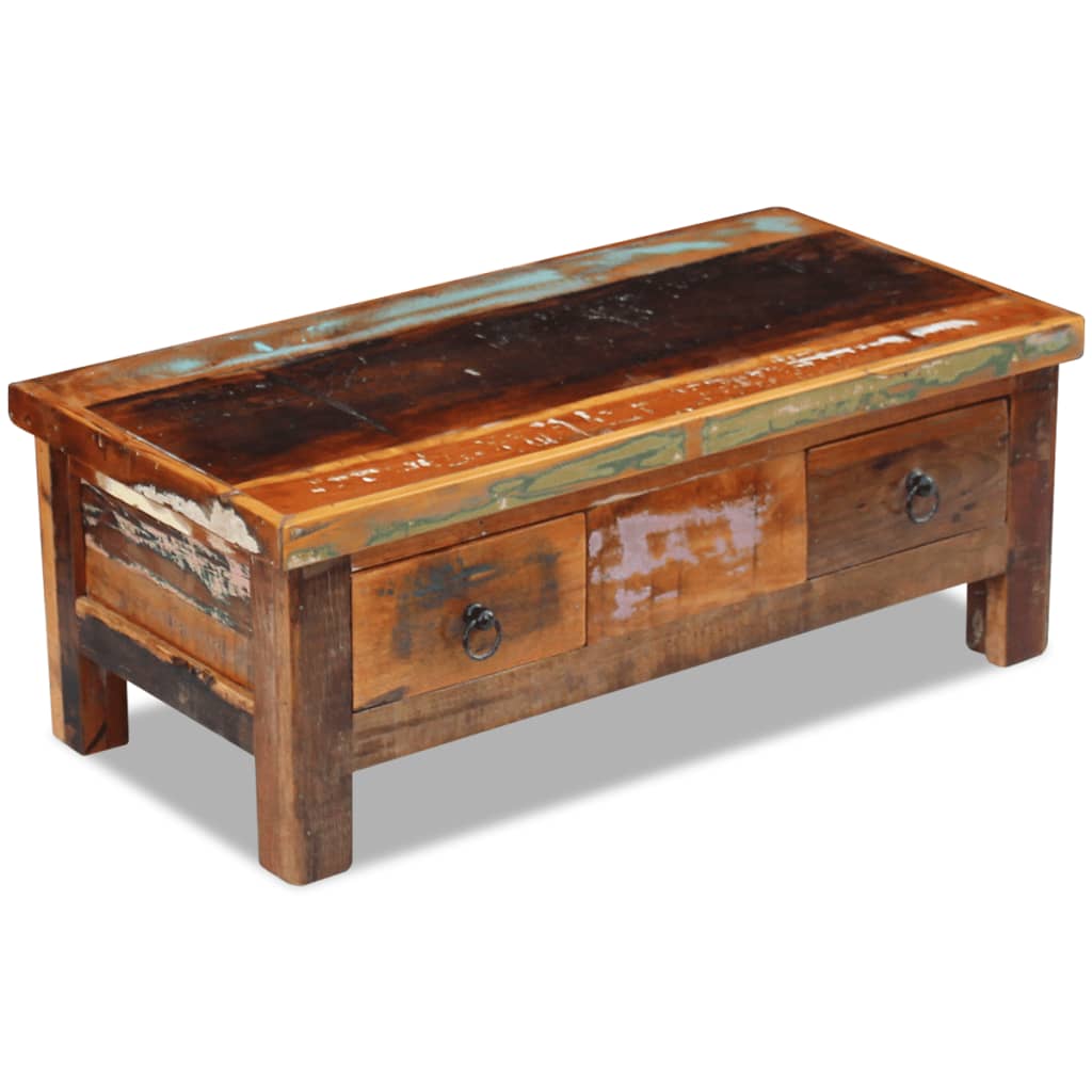 Coffee table with drawers, 90x45x35 cm, solid recycled wood