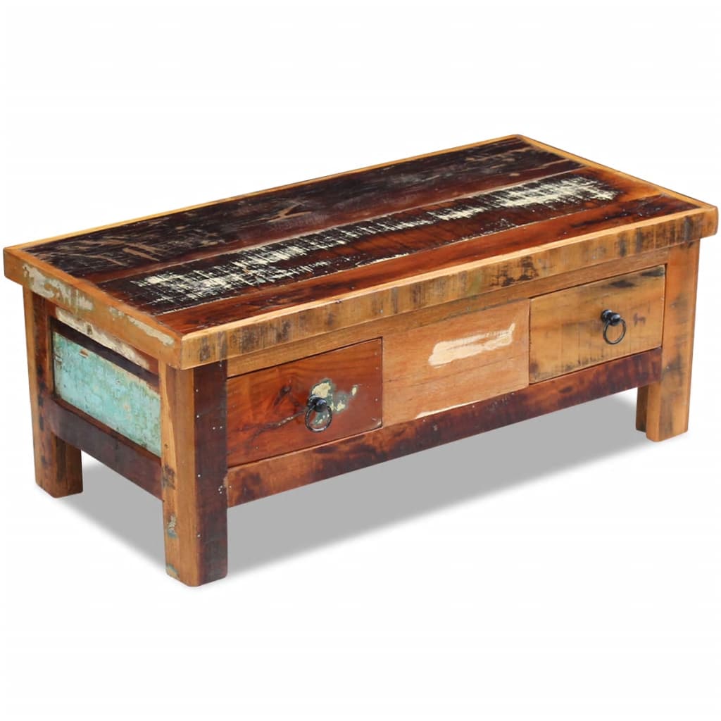 Coffee table with drawers, 90x45x35 cm, solid recycled wood