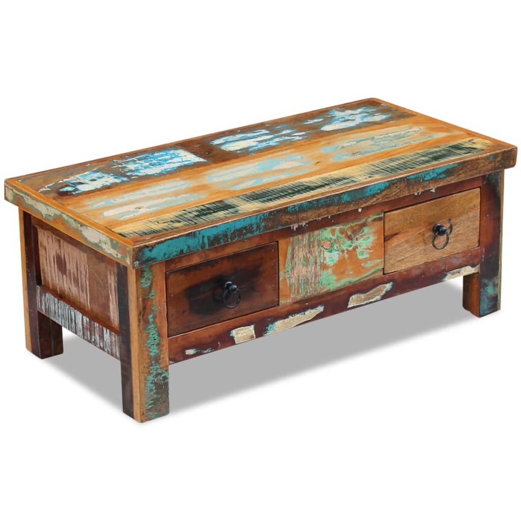 Coffee table with drawers, 90x45x35 cm, solid recycled wood