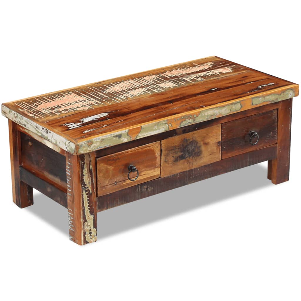 Coffee table with drawers, 90x45x35 cm, solid recycled wood