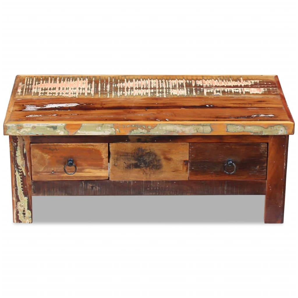 Coffee table with drawers, 90x45x35 cm, solid recycled wood