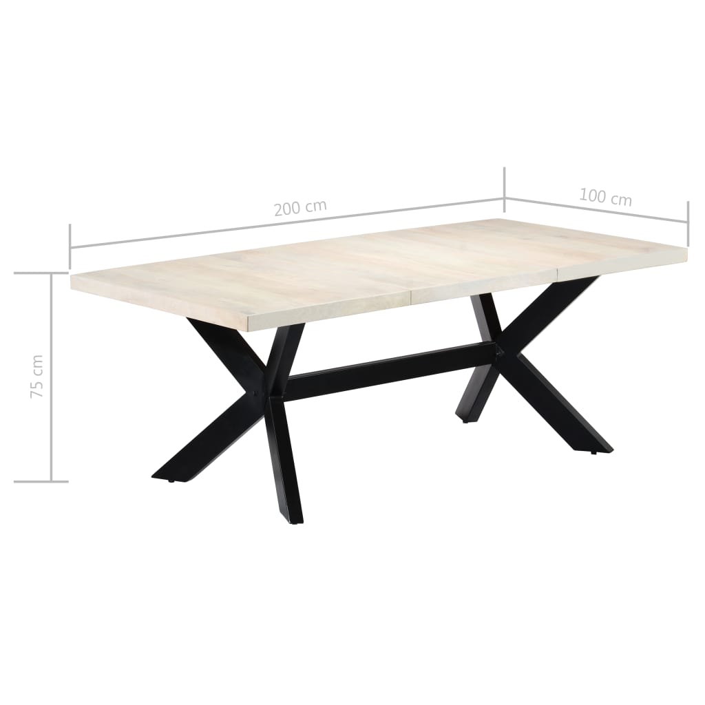 Kitchen table, white, 200x100x75 cm, solid mango wood