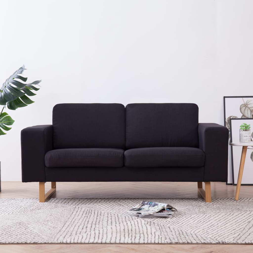 2-seater sofa, black, textile material