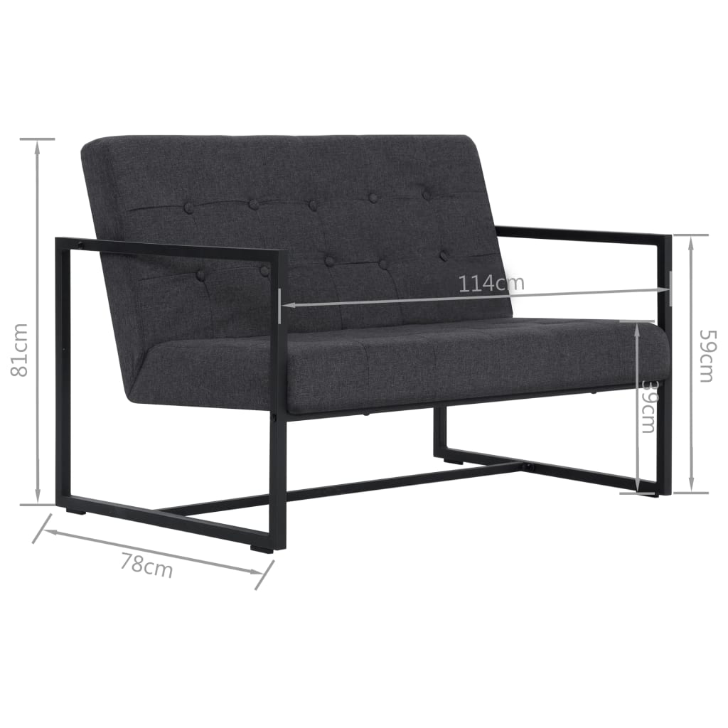 Canapea cu 2 locuri și cotiere, gri închis, oțel/textil