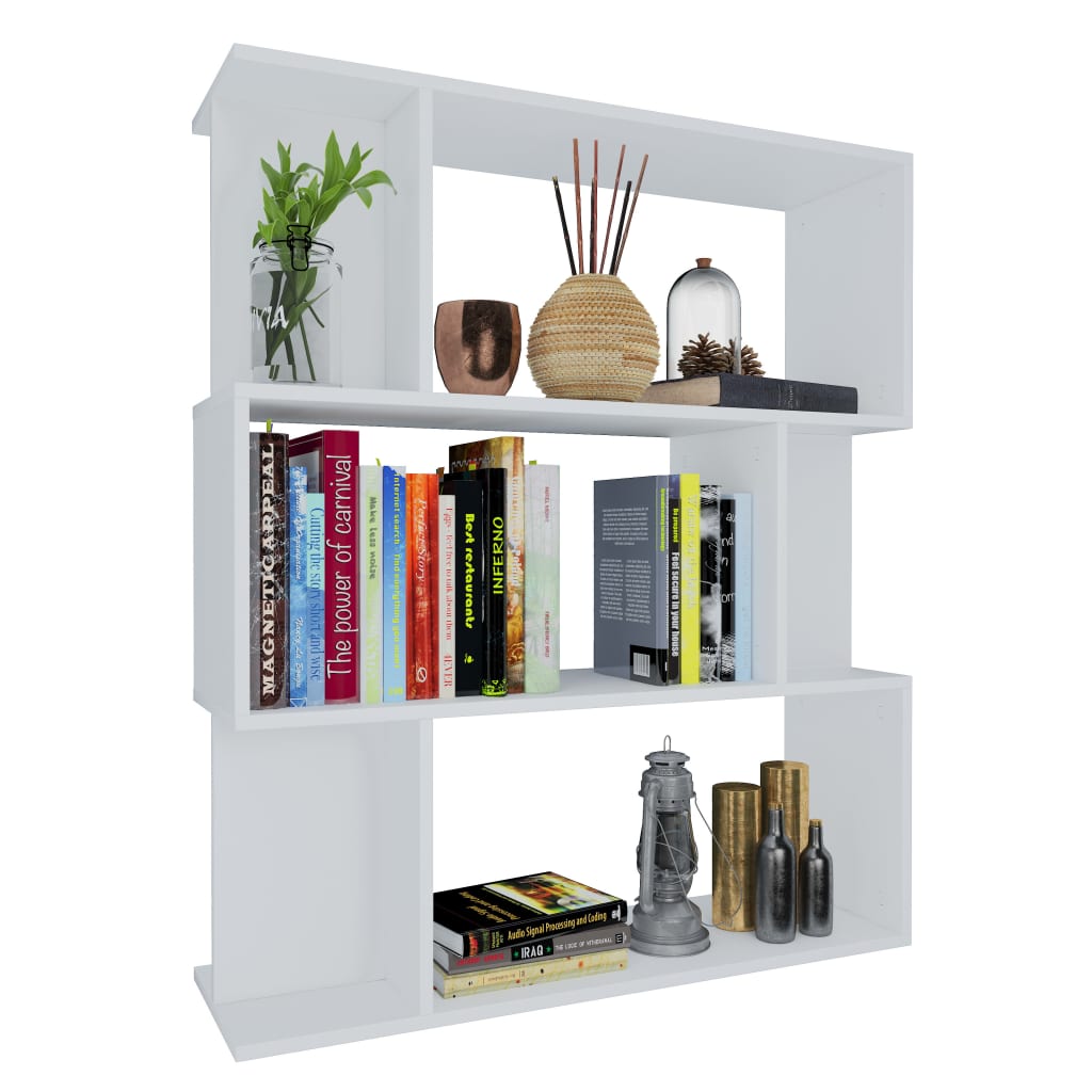 Bibliotecă/Separator cameră, alb, 80x24x96 cm, lemn prelucrat