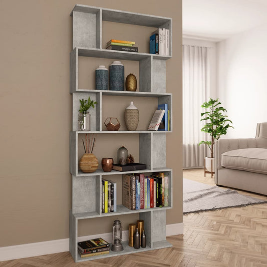Bibliotecă/Separator, gri beton, 80x24x192 cm, lemn prelucrat