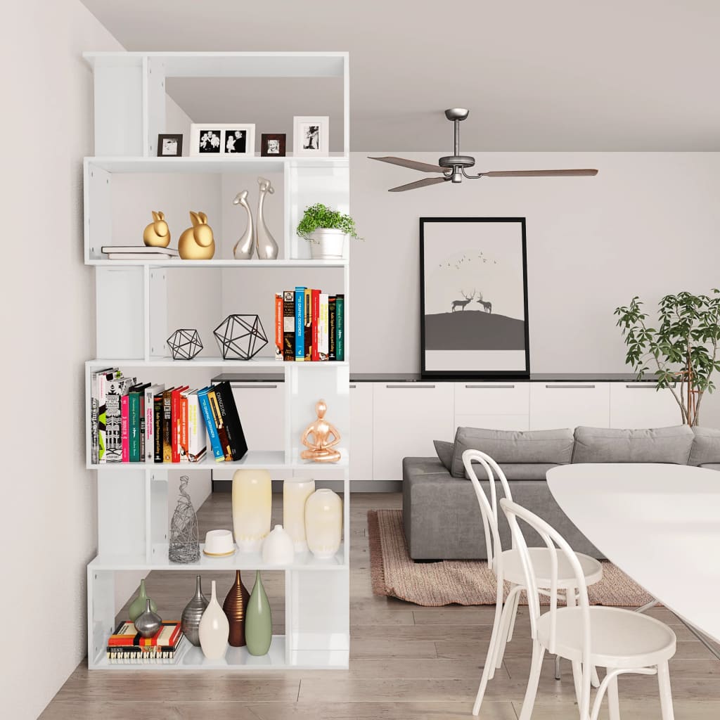 Bibliotecă/Separator cameră, alb extralucios, 80x24x192 cm, PAL
