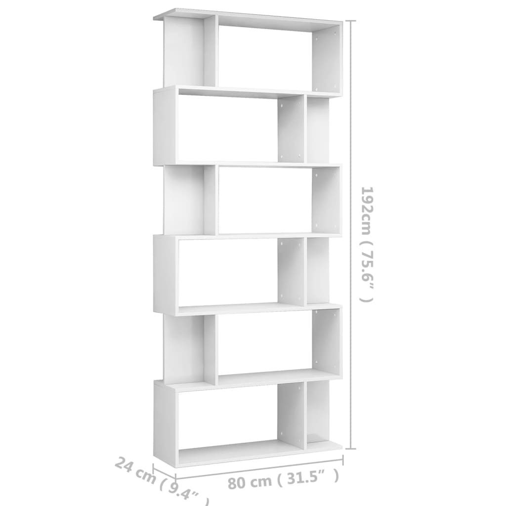 Bibliotecă/Separator cameră, alb extralucios, 80x24x192 cm, PAL