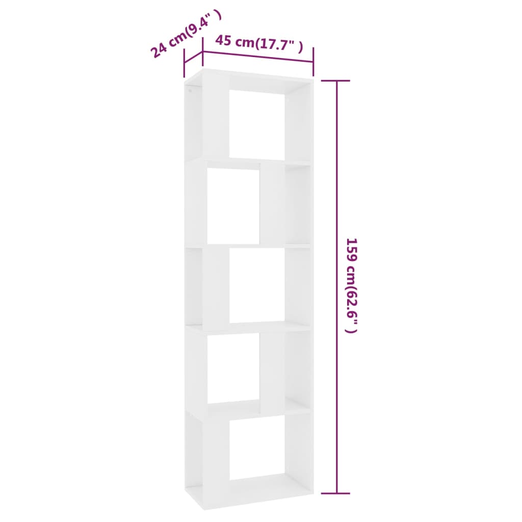 Bookcase/Room divider, white, 45x24x159 cm, chipboard