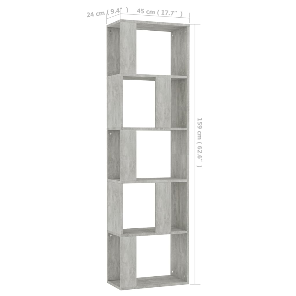 Bibliotecă/Separator, gri beton, 45x24x159 cm, lemn prelucrat
